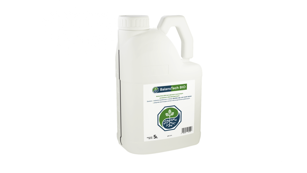 Opakowanie produktu BalansTech BIO, specjalistycznego biostymulatora mikrobiologicznego, który rewitalizuje glebę i wspiera naturalny rozwój pożytecznej mikroflory.